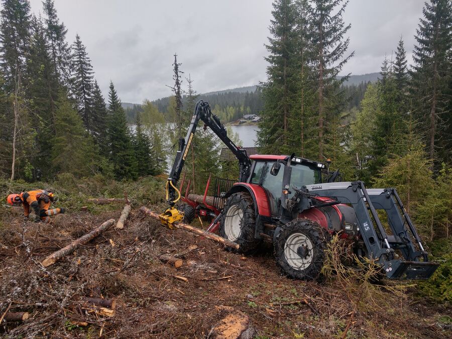 Skogsdrift med traktor og kranutstyr